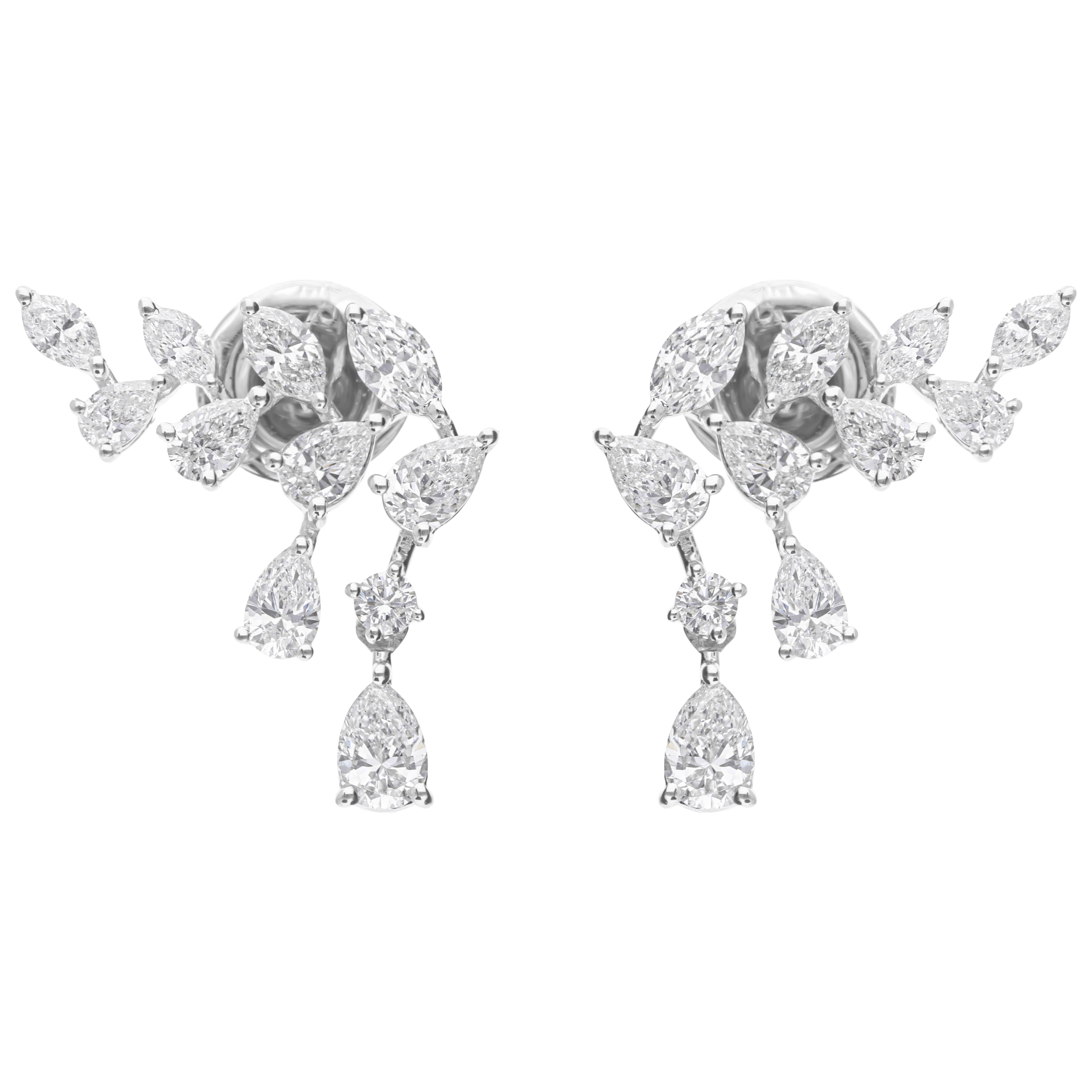 Orecchini a goccia a forma di foglia con diamante da 1,72 carati Regalo per lei in oro bianco 14 carati