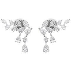 1.72 Carat Diamond Leaf Shape Drop Earrings 14 Karat White Gold Gift for Her