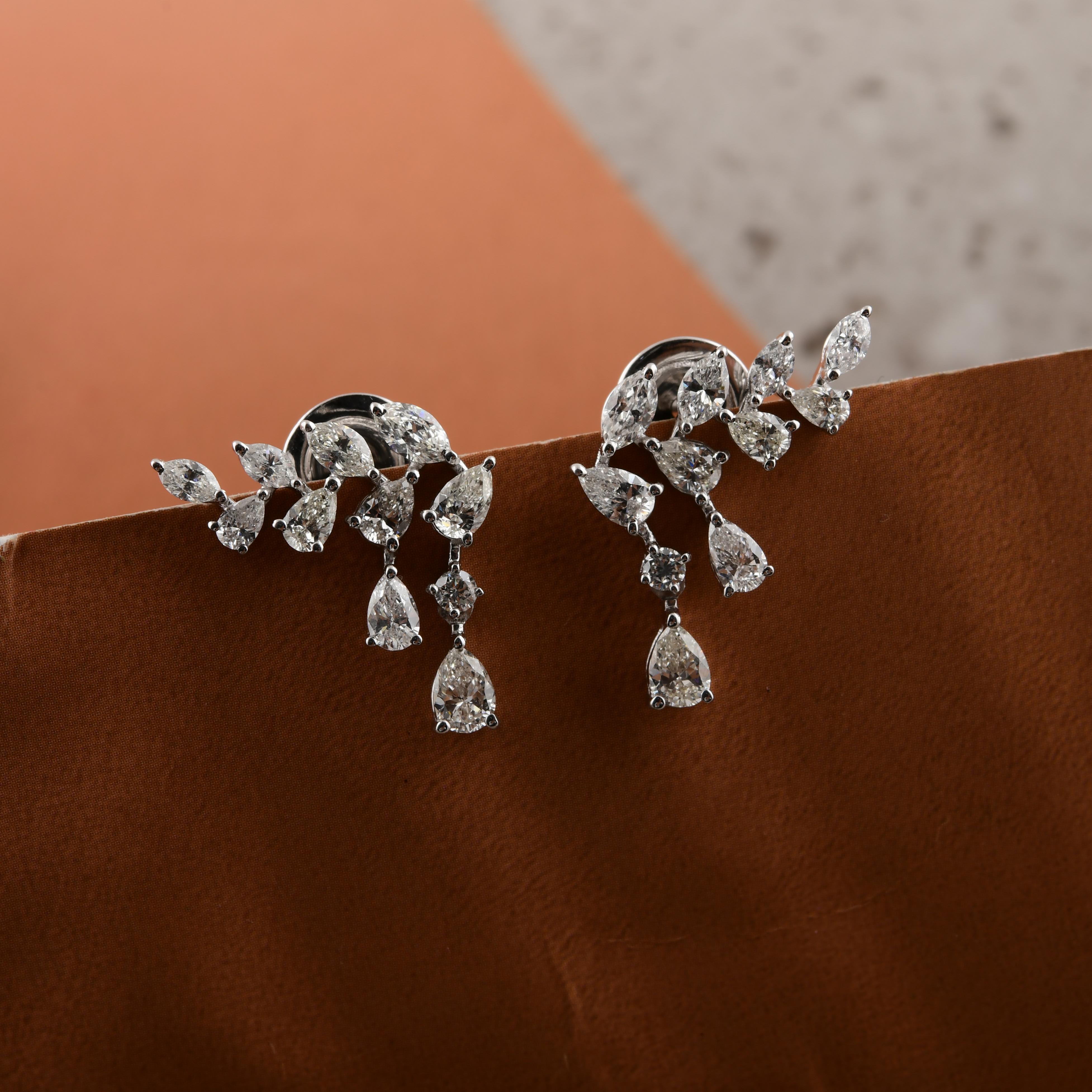 Donna Orecchini a goccia a forma di foglia con diamante da 1,72 carati Regalo per lei in oro bianco 18 carati in vendita