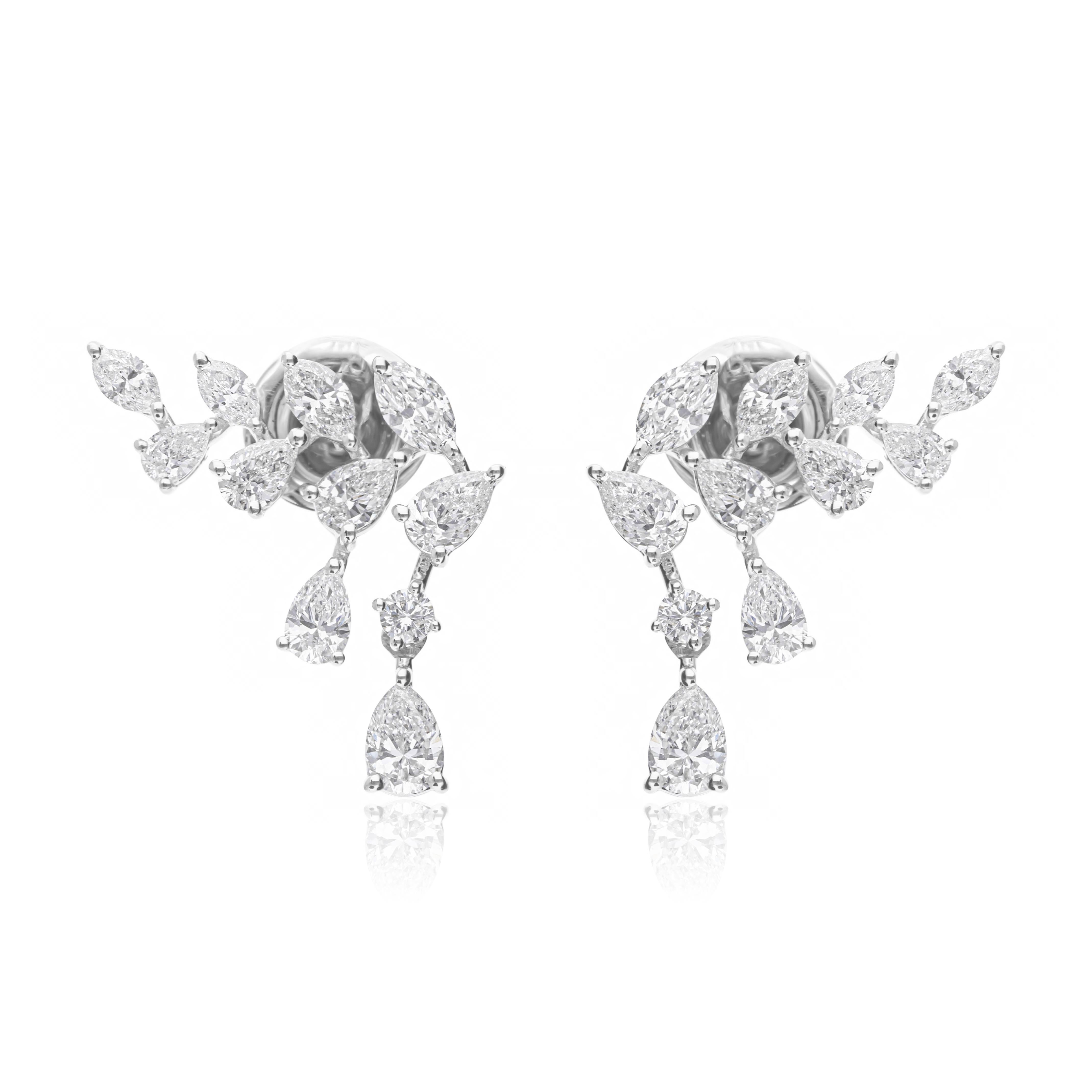 Orecchini a goccia a forma di foglia con diamante da 1,72 carati Regalo per lei in oro bianco 18 carati in vendita