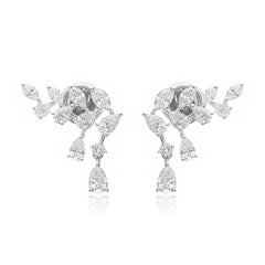 1.72 Carat Diamond Leaf Shape Drop Earrings 18 Karat White Gold Gift for Her