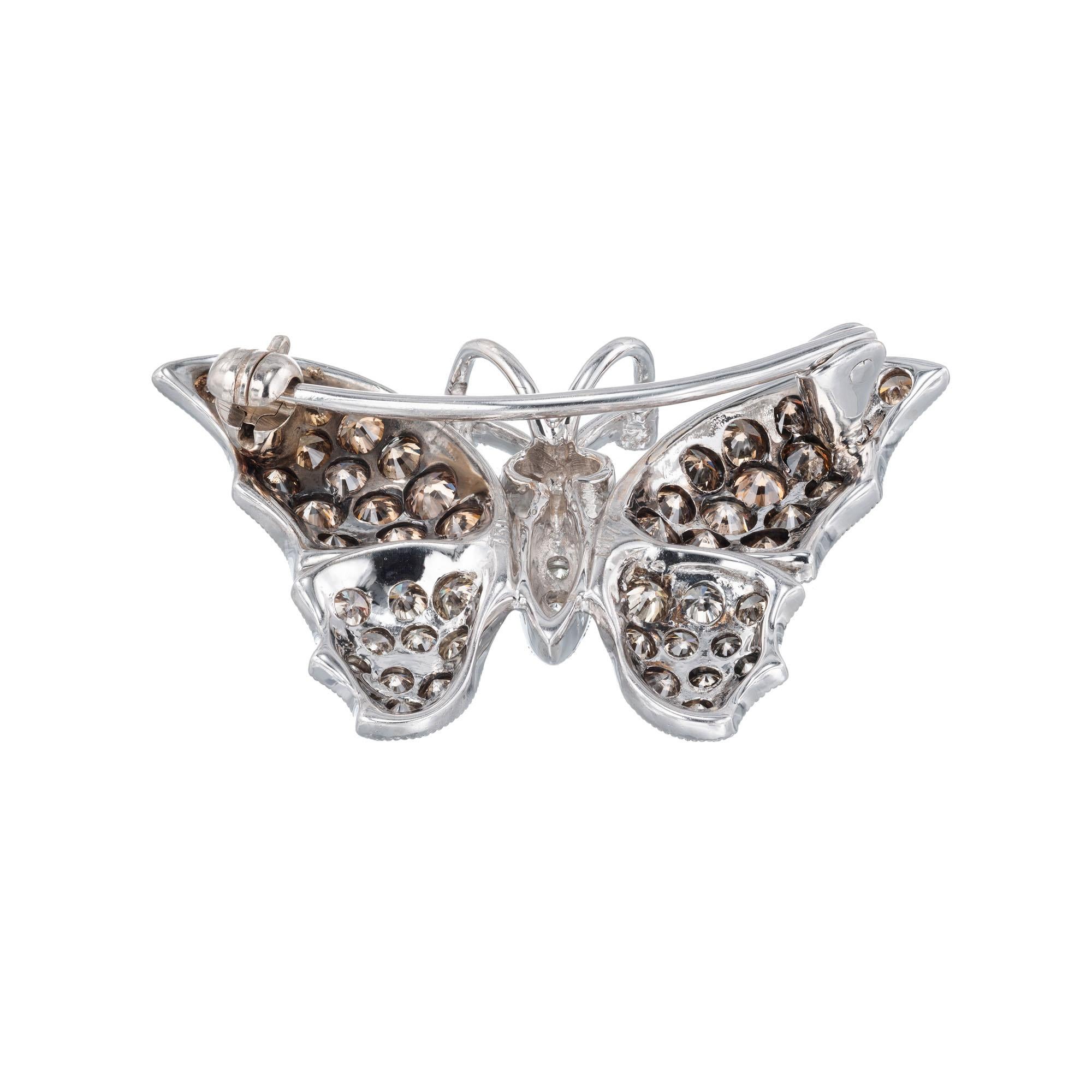 Round Cut 1.72 Carat Diamond White Gold Butterfly Brooch Pendant