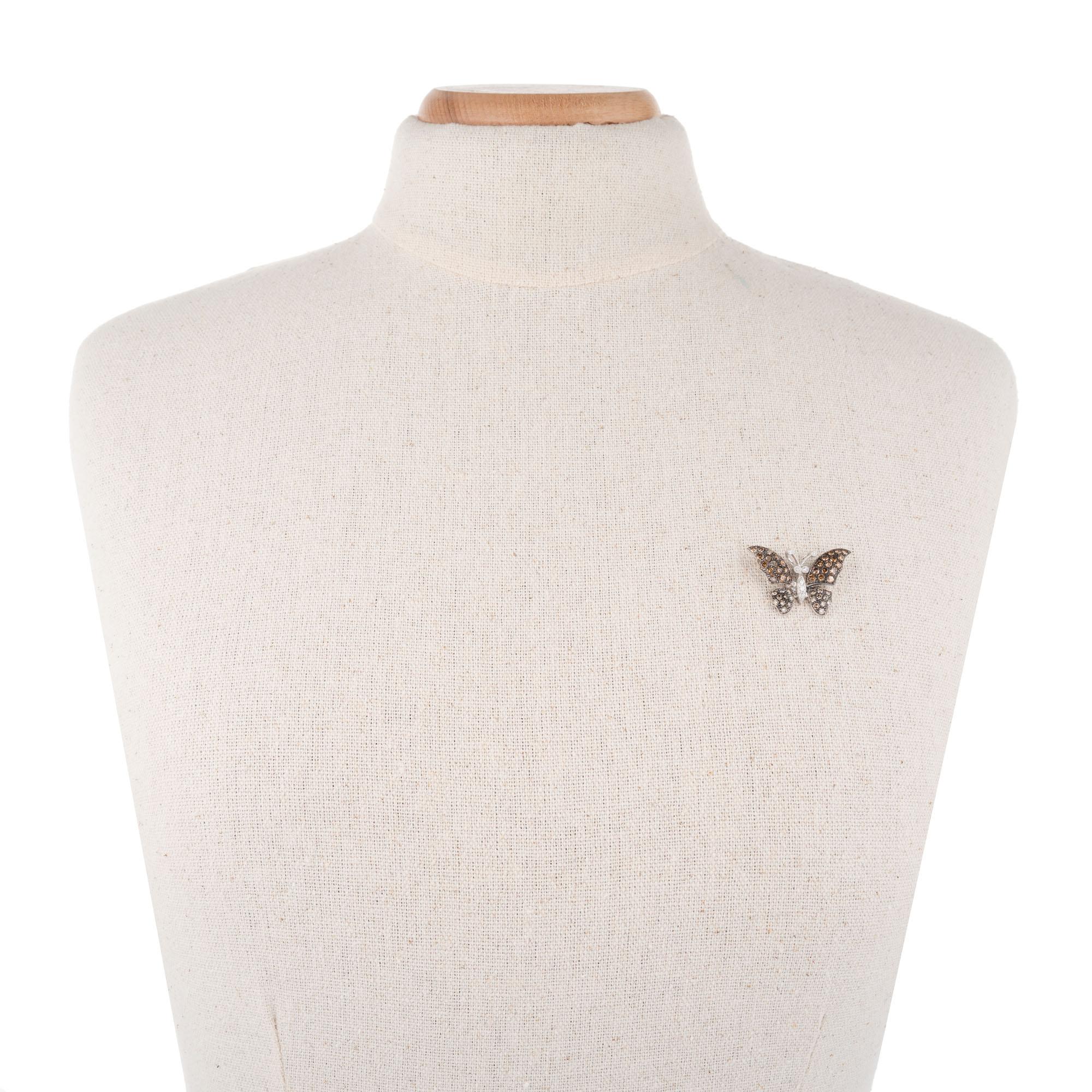 Women's 1.72 Carat Diamond White Gold Butterfly Brooch Pendant