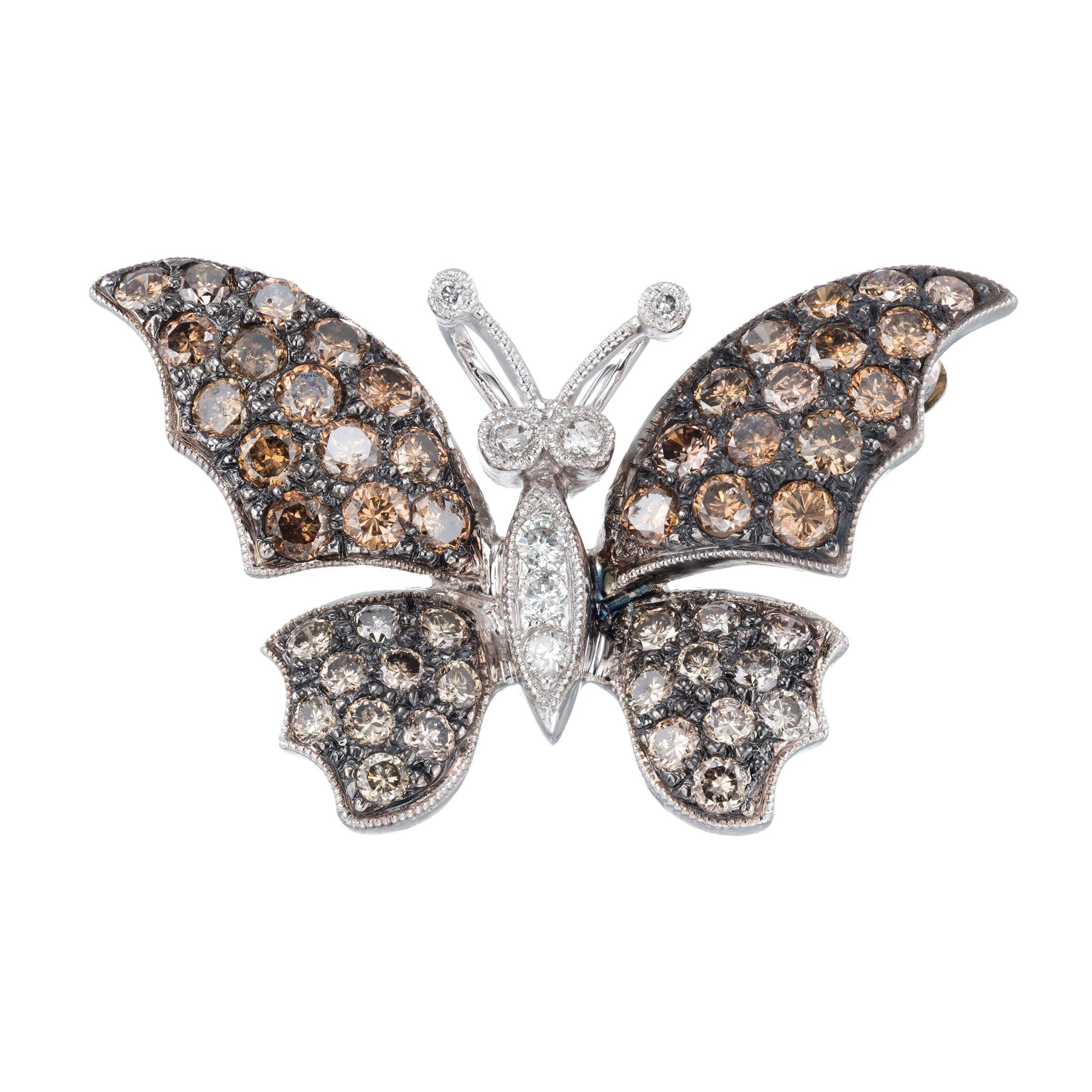 1.72 Carat Diamond White Gold Butterfly Brooch Pendant