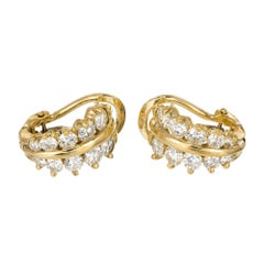 Vintage 1.72 Carat Diamond Yellow Gold Huggie Earrings