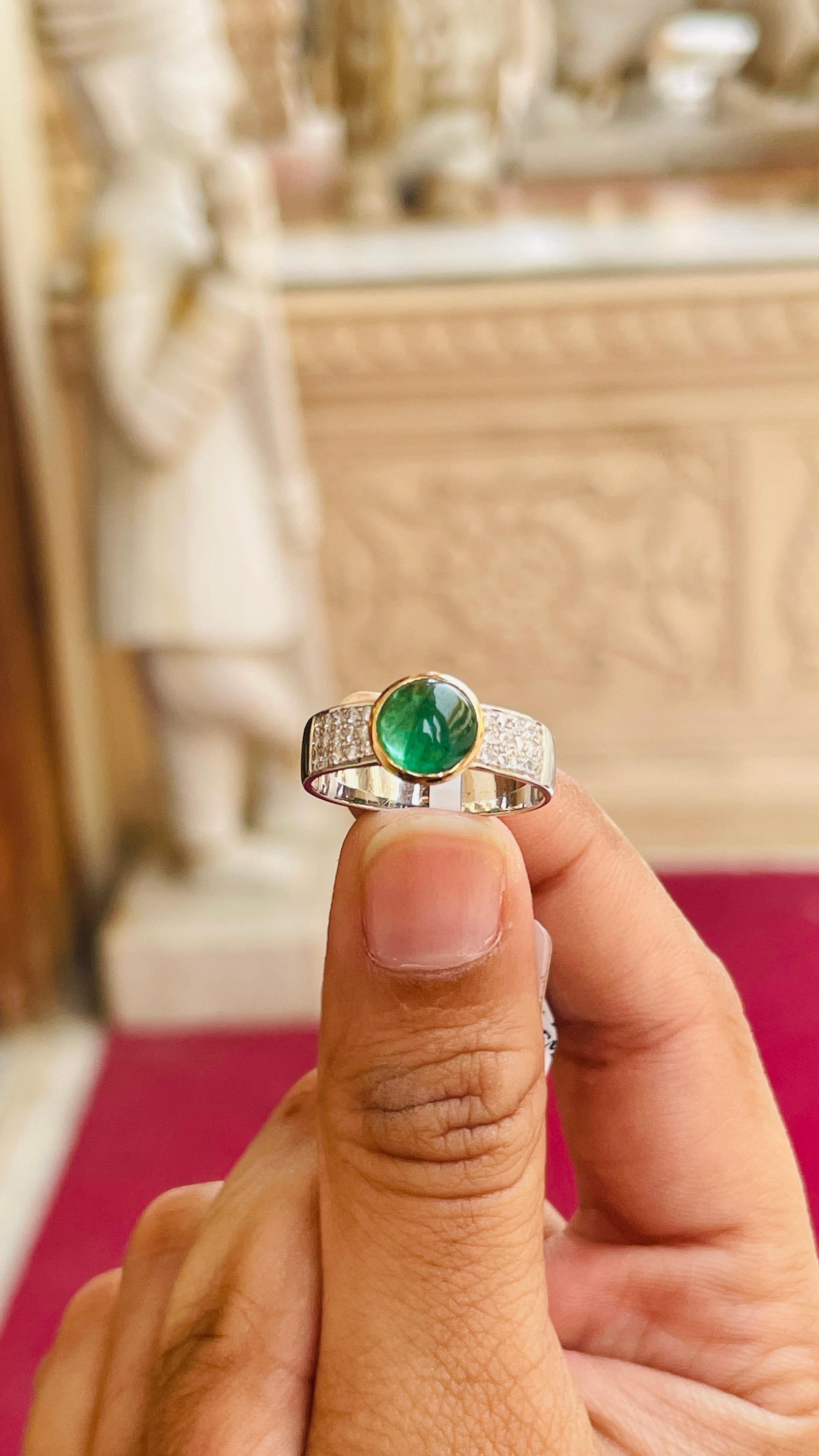 For Sale:  1.72 Carat Emerald and Diamond Ring in 18K White Gold  12