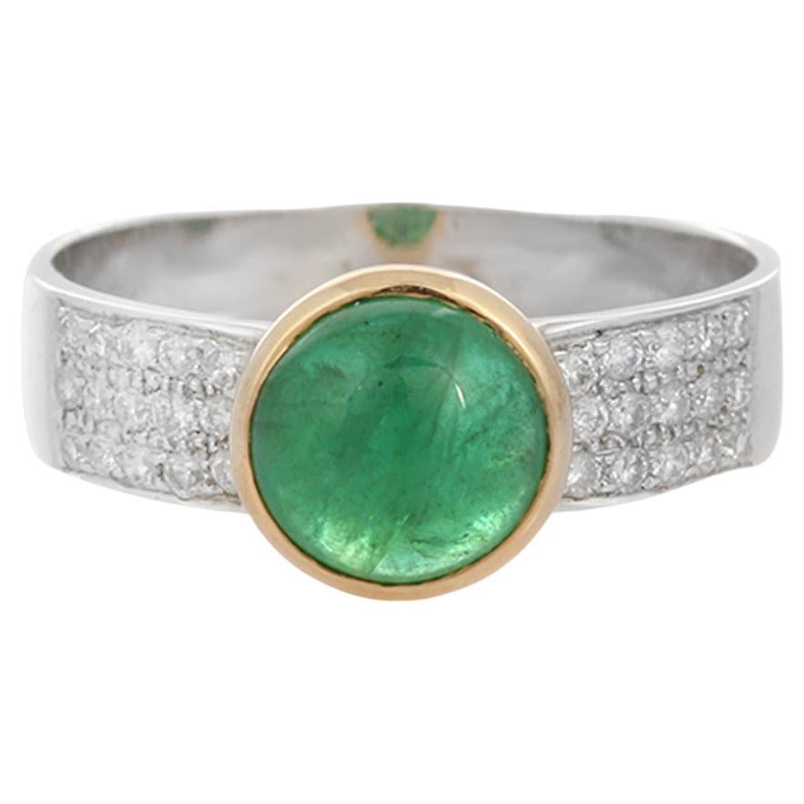 For Sale:  1.72 Carat Emerald and Diamond Ring in 18K White Gold