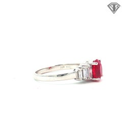 1.72 Carat GIA Certified Burmese Ruby Diamond Ring, Vivid Red, 18K White Gold