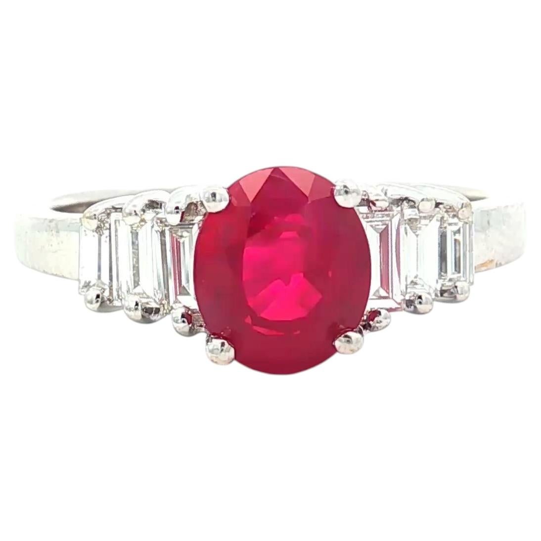1.72 Carat GIA Certified Burmese Ruby Diamond Ring, Vivid Red, 18K White Gold