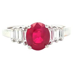 1.72 Carat GIA Certified Burmese Ruby Diamond Ring, Vivid Red, 18K White Gold
