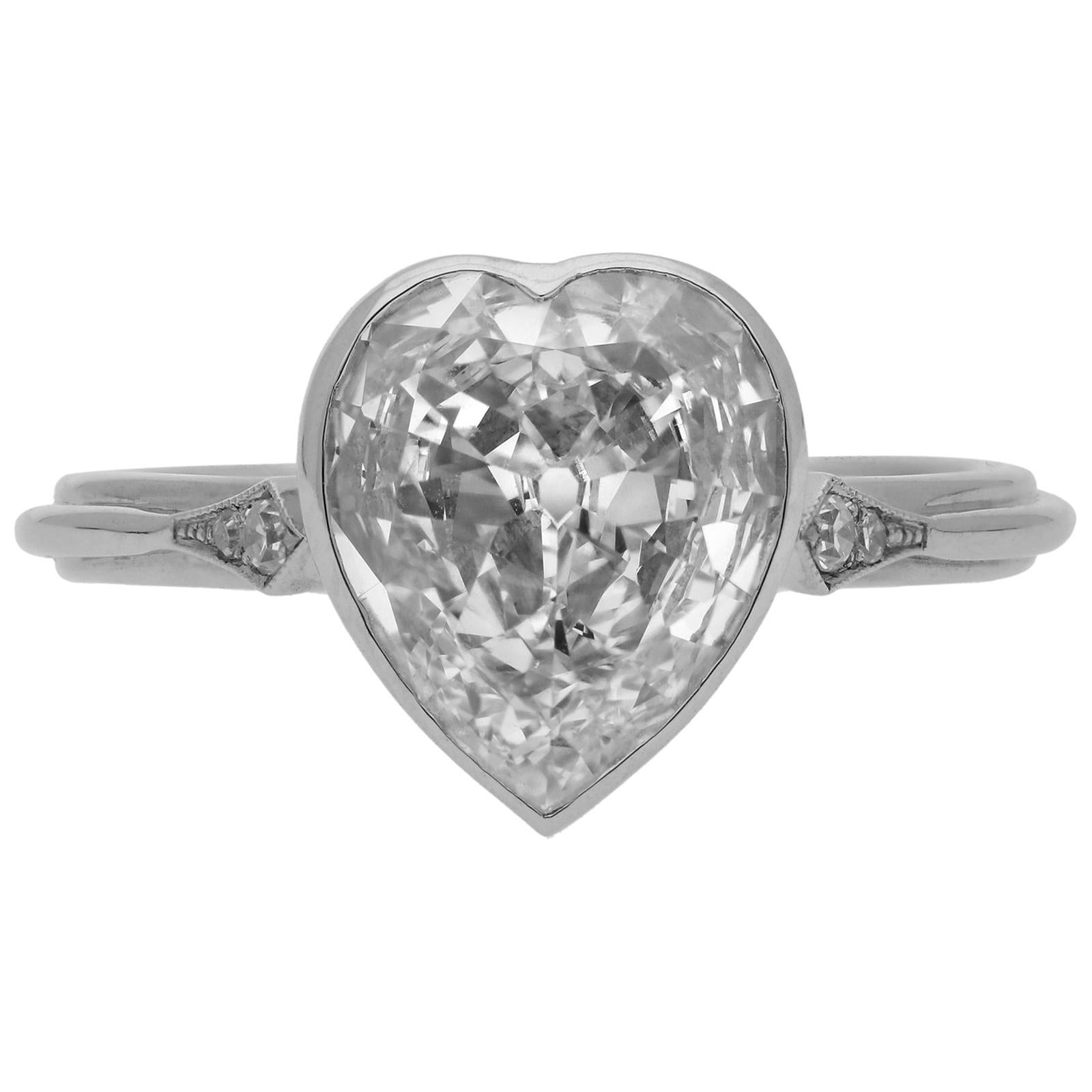 1.72 Carat H VS2 Old Mine Heart-Shaped Cut Diamond Platinum Ring by Hancocks