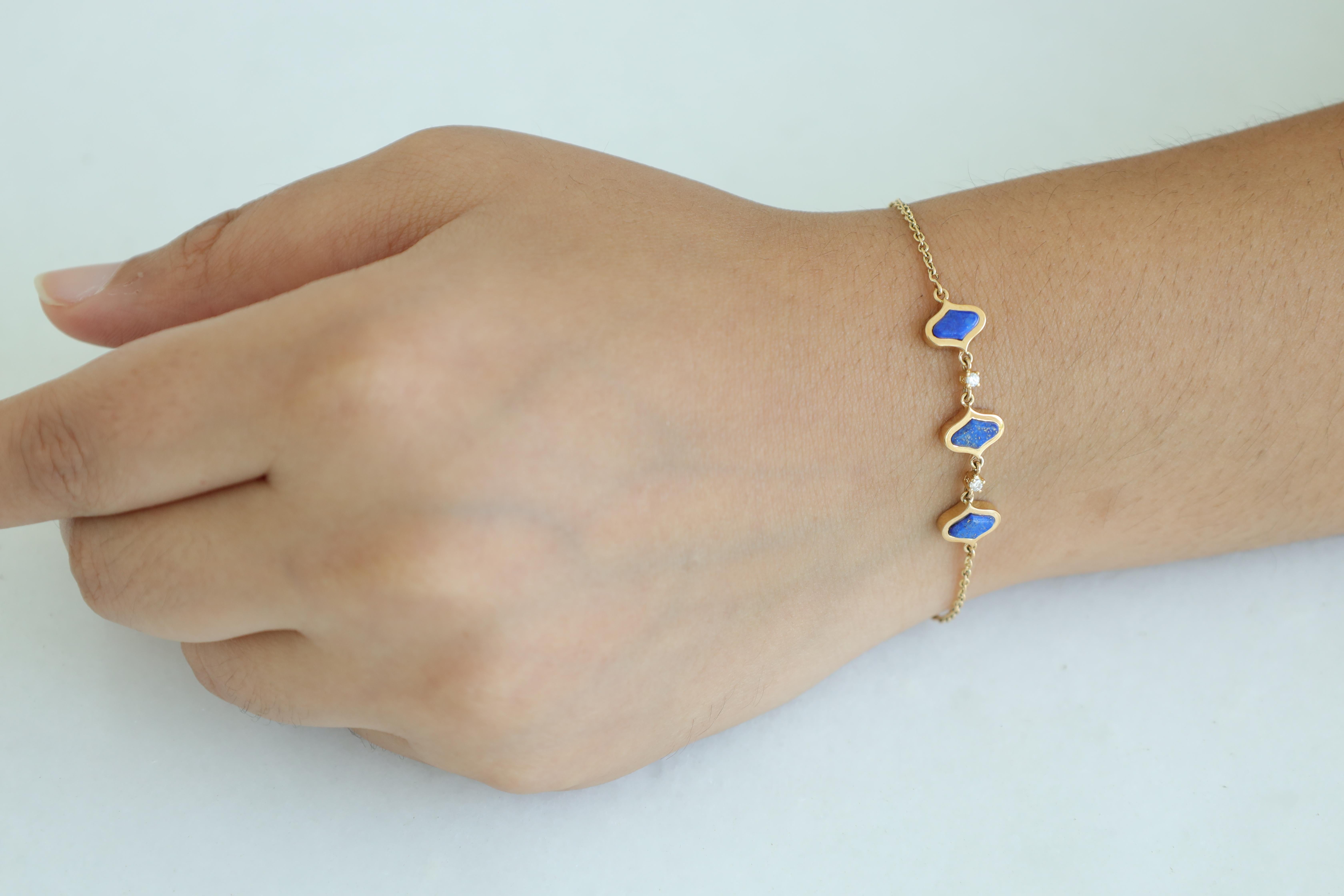 1.72 Carat Lapis Lazuli & Diamond Chain Tennis Bracelet in 18k Gold In New Condition For Sale In Jaipur, Rajasthan