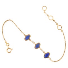 1.72 Carat Lapis Lazuli & Diamond Chain Tennis Bracelet in 18k Gold