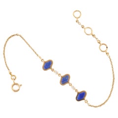 Bracciale tennis con catena di lapislazzuli e diamanti da 1,72 carati in oro 18 carati