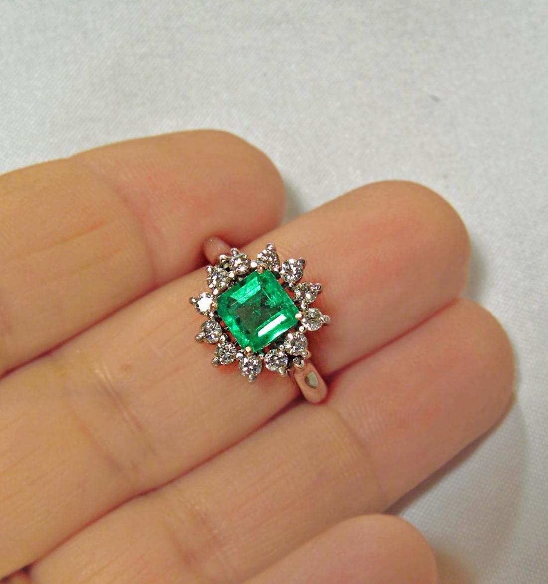 Stunning Engagement Wedding Ring Set wit a natural Colombian emerald, square cut, medium fine AAA++ green color, VS in clarity. Total emerald weight :1.09 carats. Accented with natural white diamonds G/VS, 0.63 carats
Emerald measurements: 6.70 x
