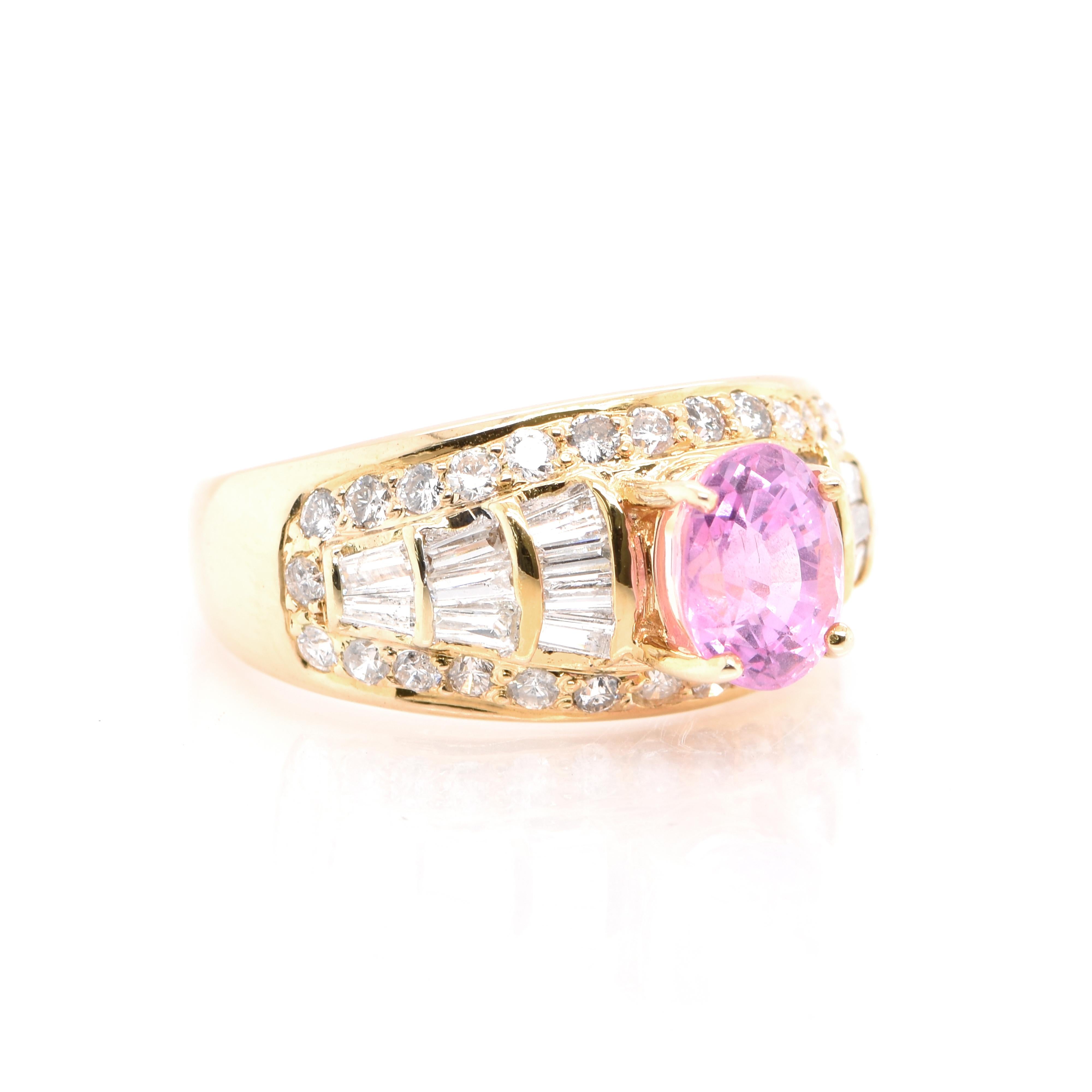 Modern 1.72 Carat Natural Pink Sapphire and Diamond Cocktail Ring Set in 18 Karat Gold