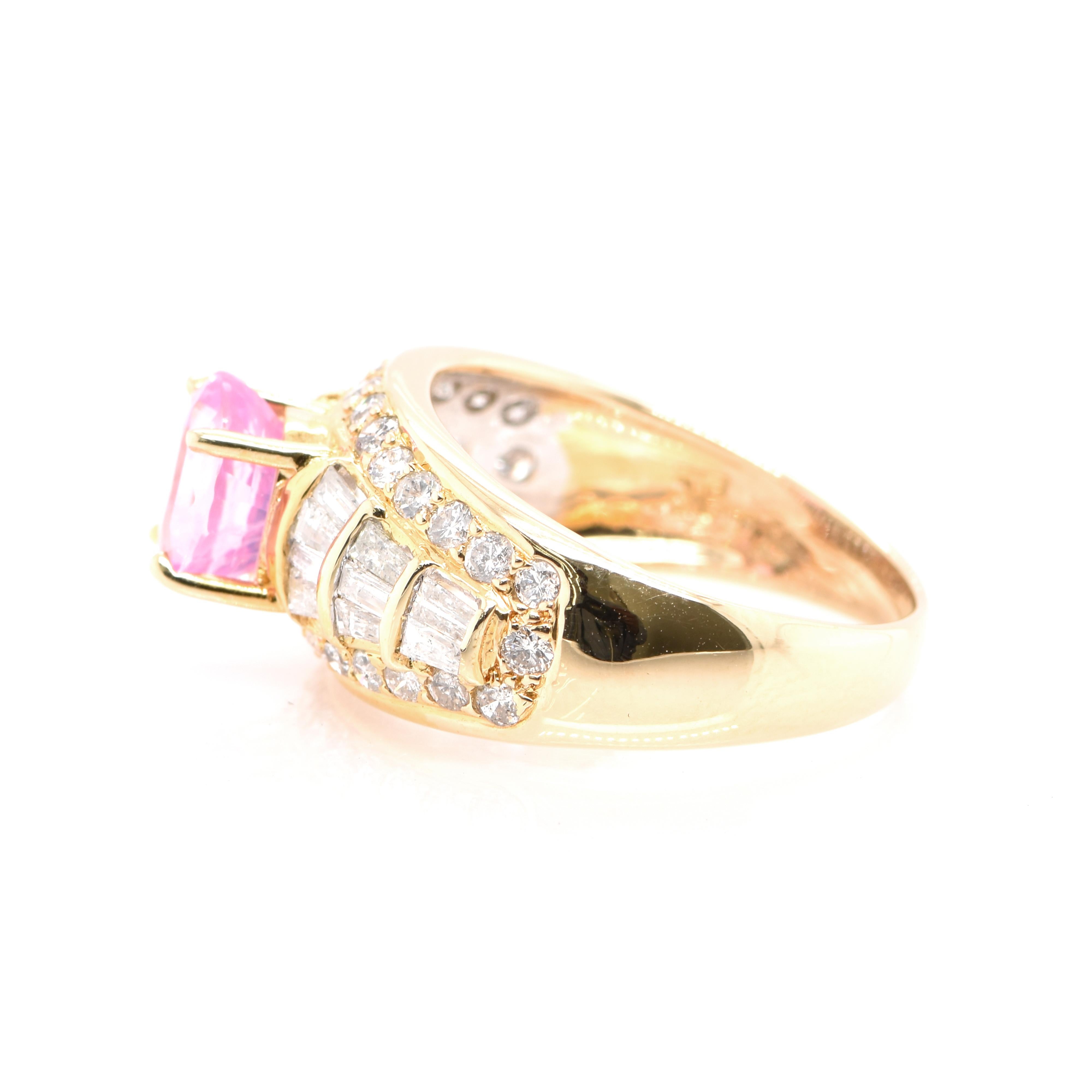 Oval Cut 1.72 Carat Natural Pink Sapphire and Diamond Cocktail Ring Set in 18 Karat Gold