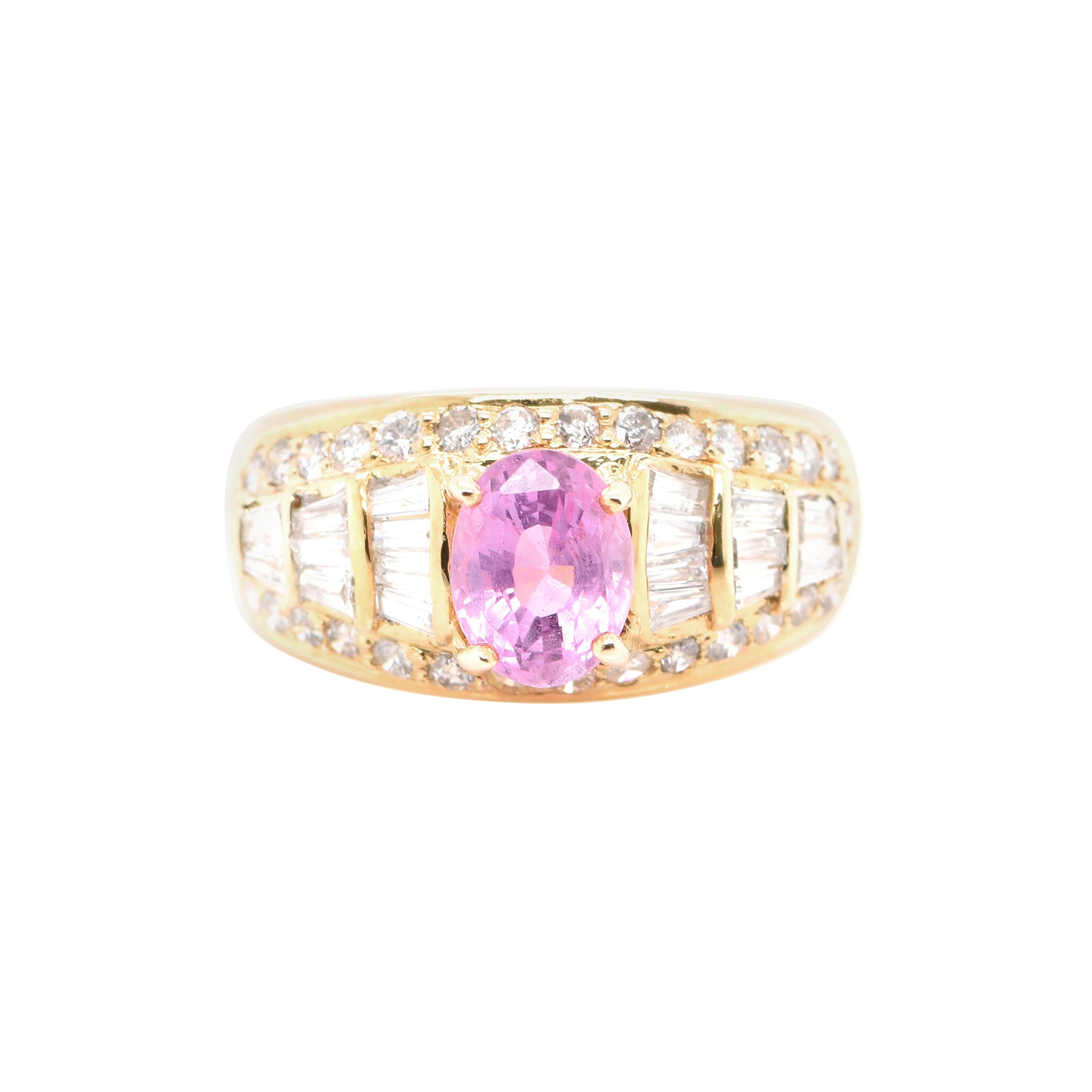 1.72 Carat Natural Pink Sapphire and Diamond Cocktail Ring Set in 18 Karat Gold
