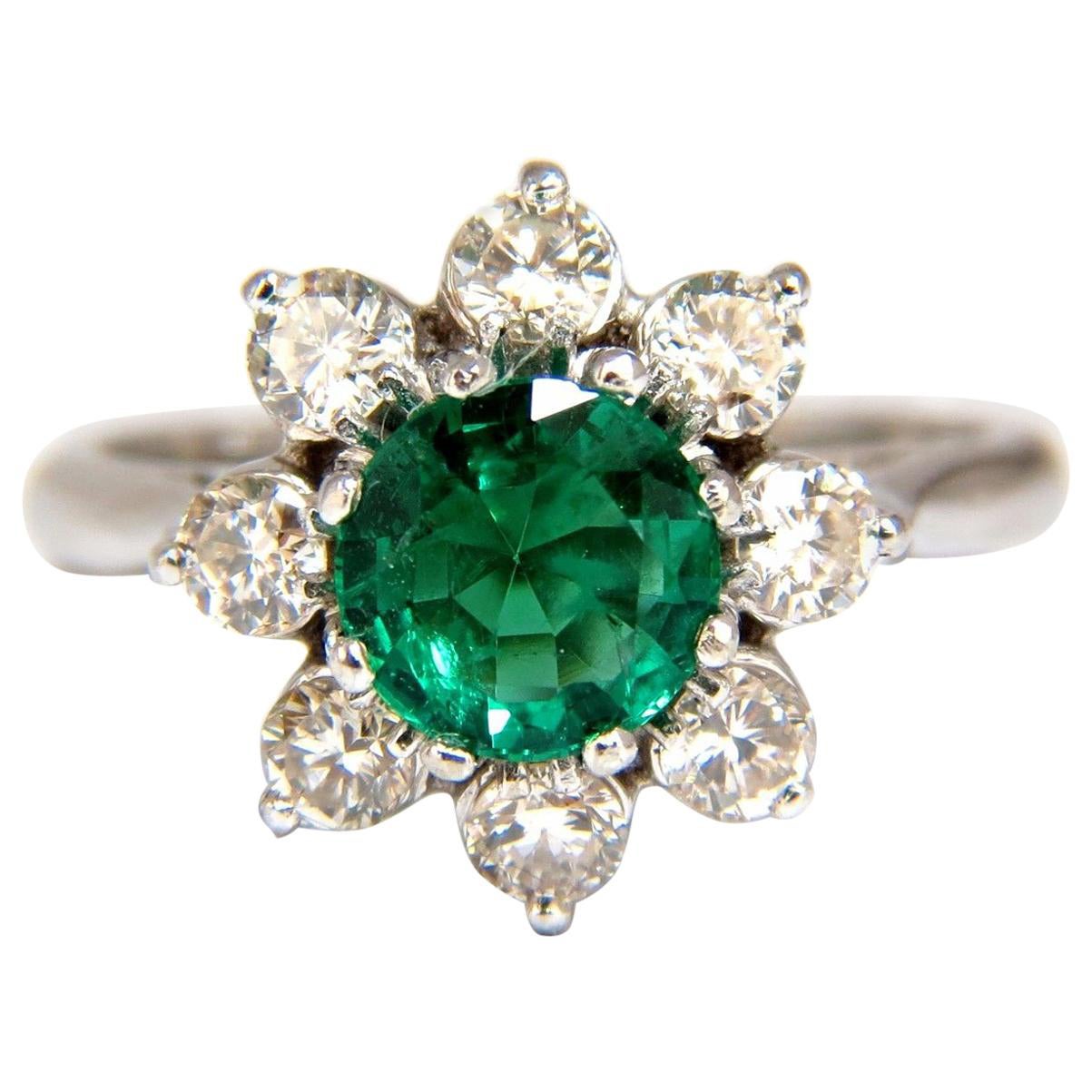 1.72 Carat Natural Vivid Bright Green Emerald Diamonds Ring 14 Karat*