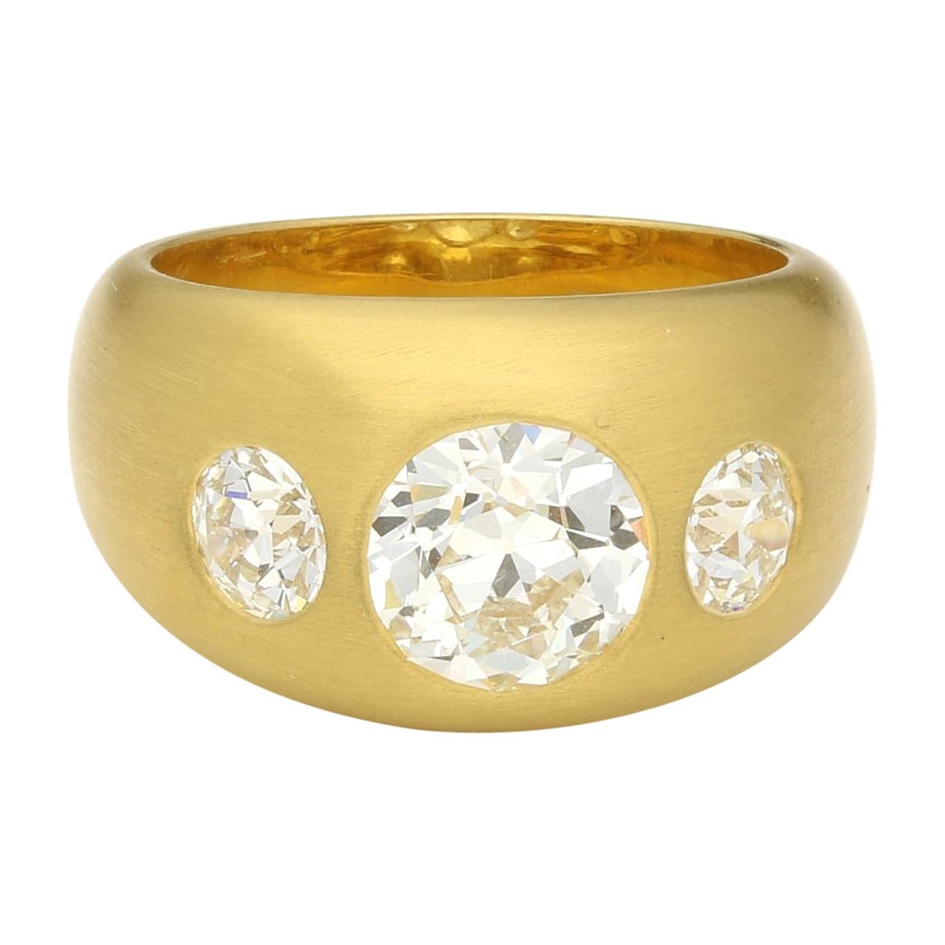 1.72 Carat Old Mine Diamond 22 Carat Gold Satin-Finish Gypsy Ring by Hancocks