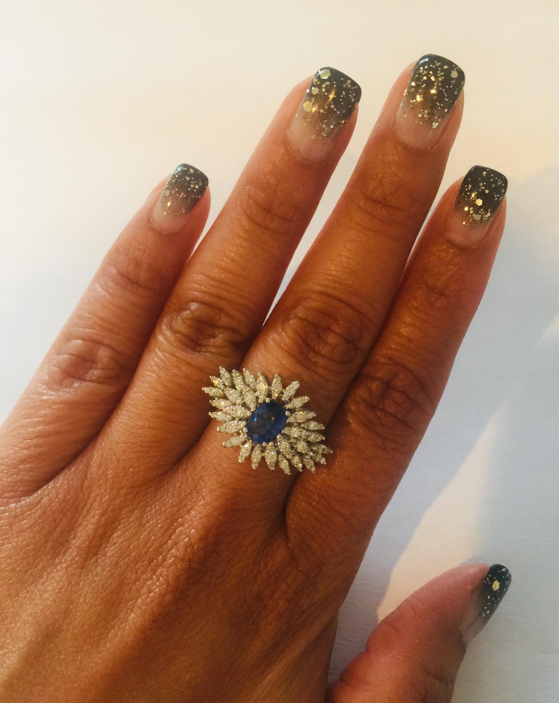 1.72 Carat Sapphire Diamond White Gold Cluster Ring 1