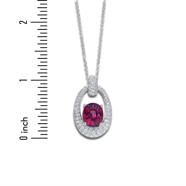 Oval Cut 1.72 Carat Oval Exotic Garnet Pendant with 0.69 Ct Diamonds in 18k White Gold For Sale