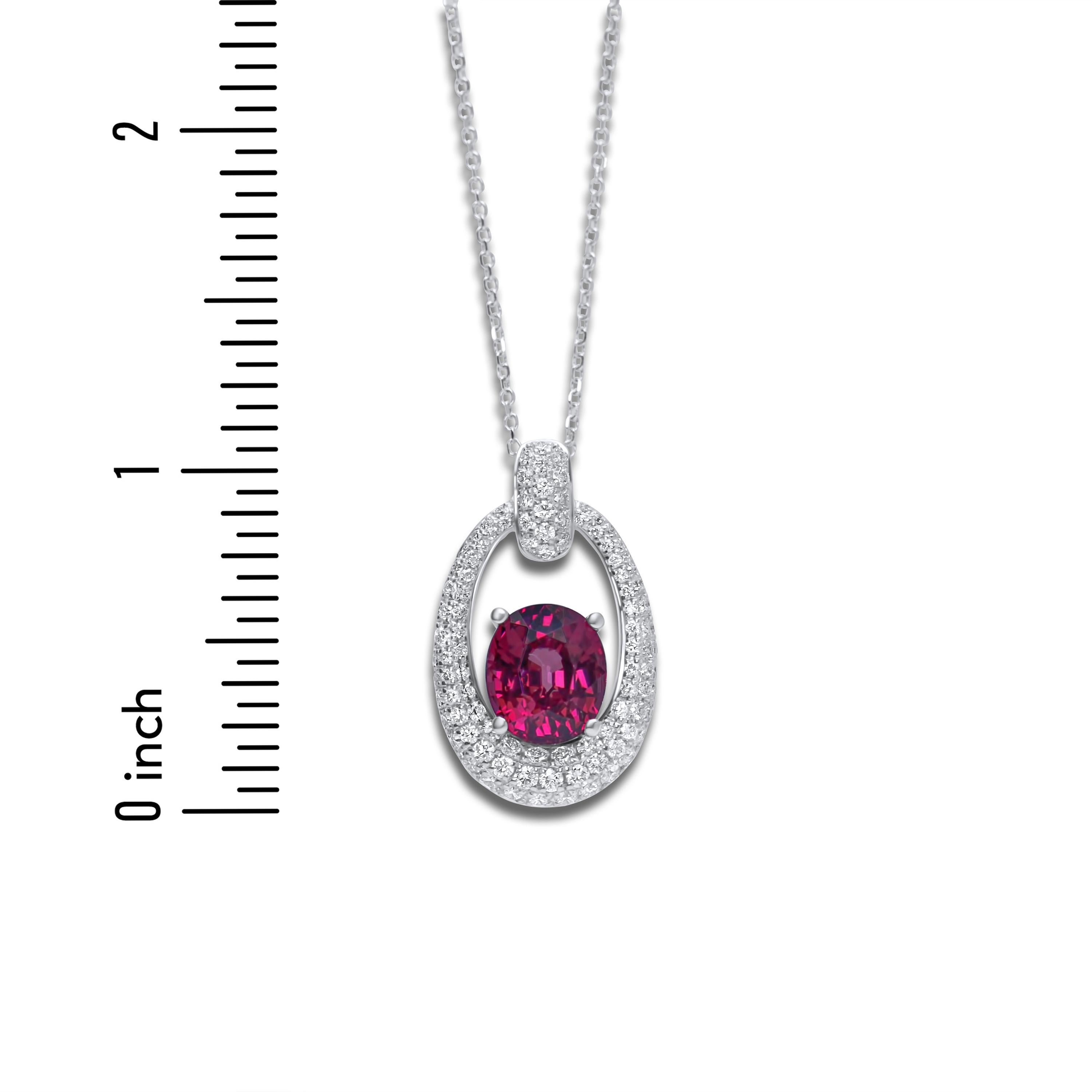 Oval Cut 1.72 Carat Oval Exotic Garnet Pendant with 0.69 Ct Diamonds in 18W Gold ref1505 For Sale
