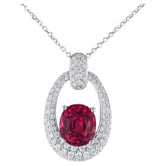 1.72 Carat Oval Exotic Garnet Pendant with 0.69 Ct Diamonds in 18k White Gold