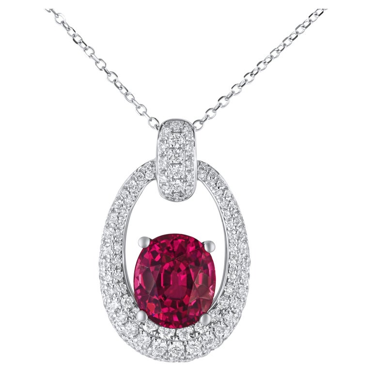 1.72 Carat Oval Exotic Garnet Pendant with 0.69 Ct Diamonds in 18k White Gold For Sale
