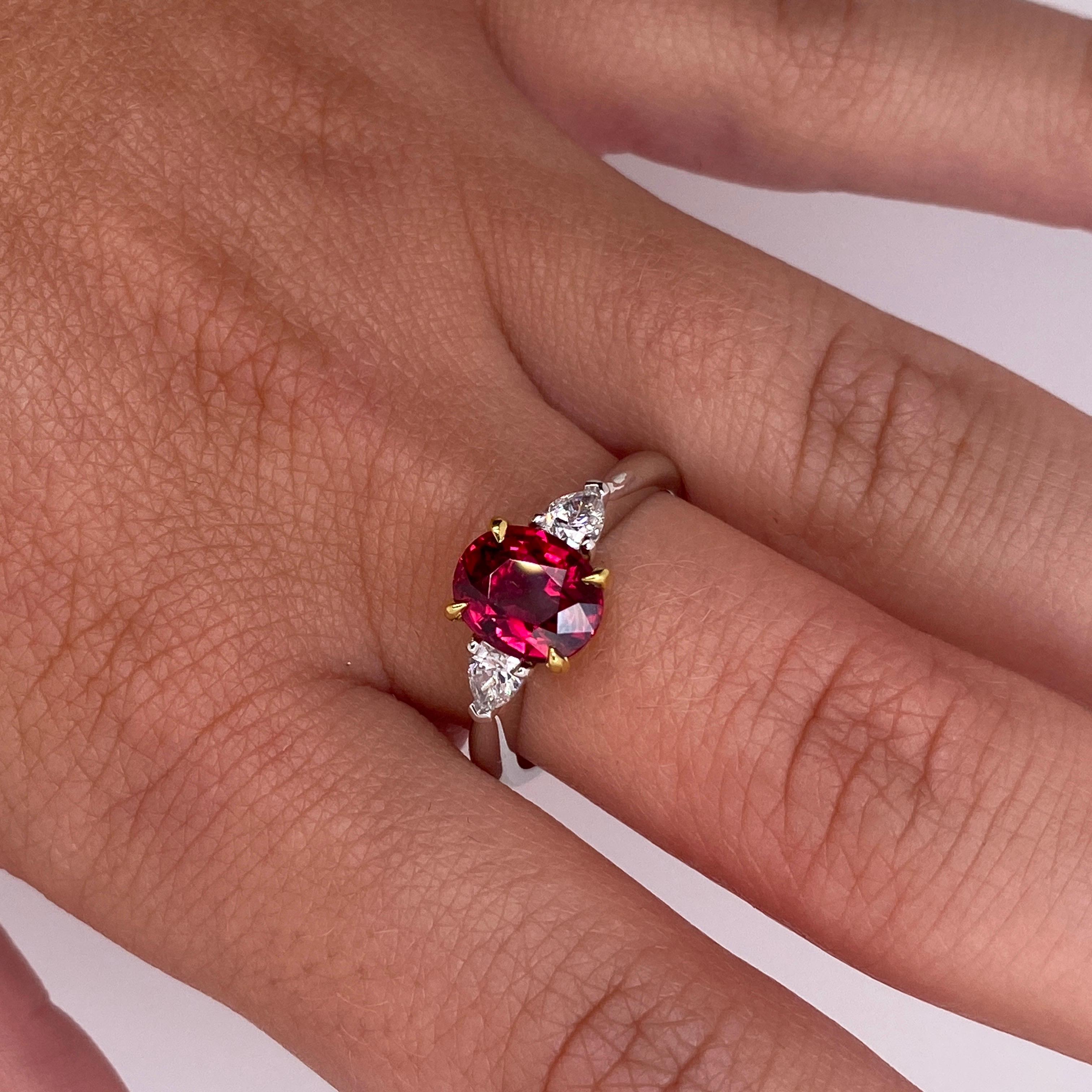 Contemporary 1.72 Carat Oval Red Ruby and Diamond Ring For Sale