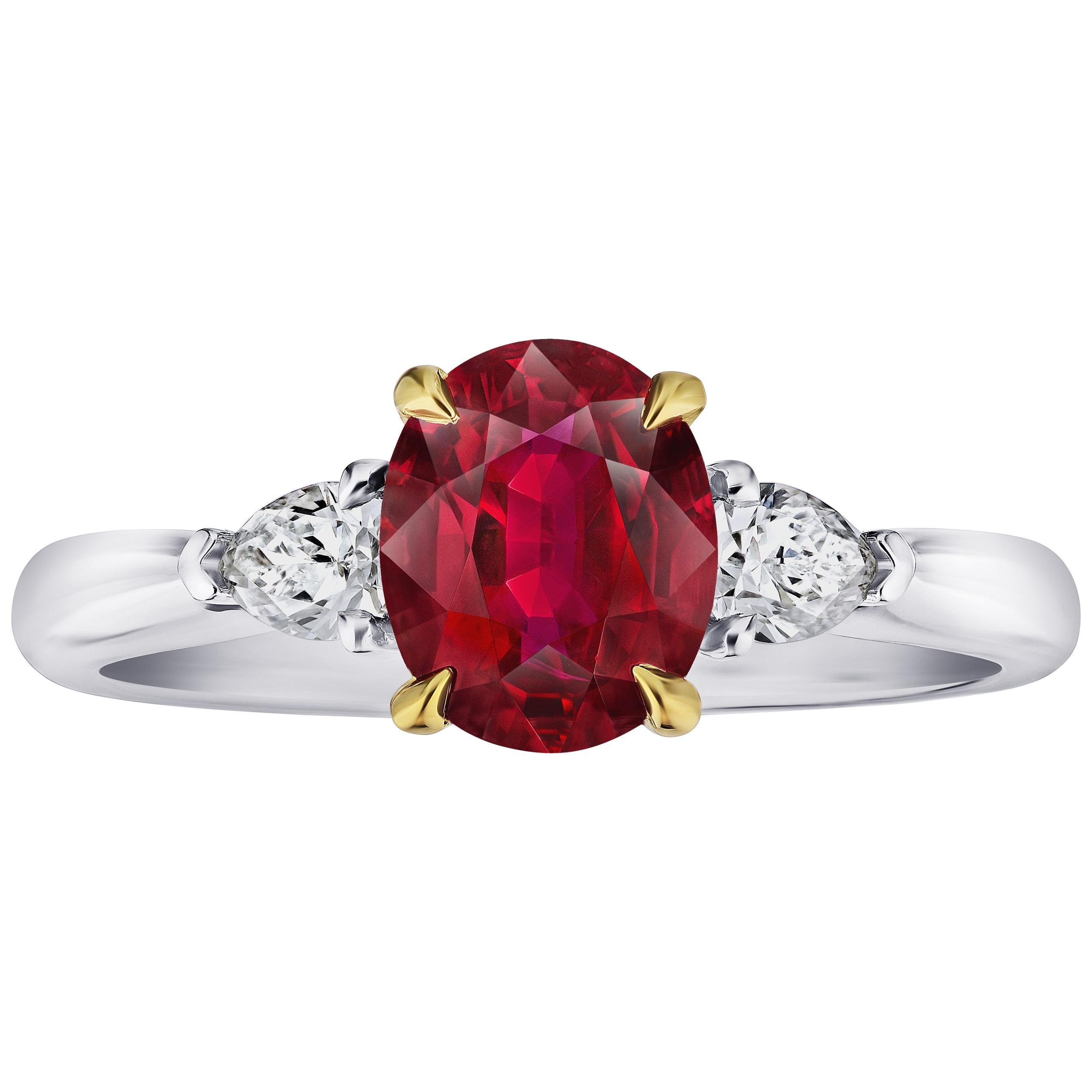1.72 Carat Oval Red Ruby and Diamond Ring For Sale