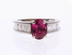 1.72 Carat Oval Rubellite and Diamond Cocktail Ring in 14 Karat White Gold