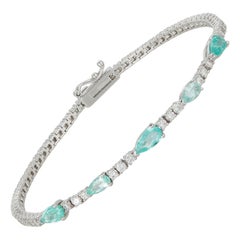 1.72 Carat Pear Paraiba Tourmaline Line Bracelet Diamond 2.41 14k White Gold