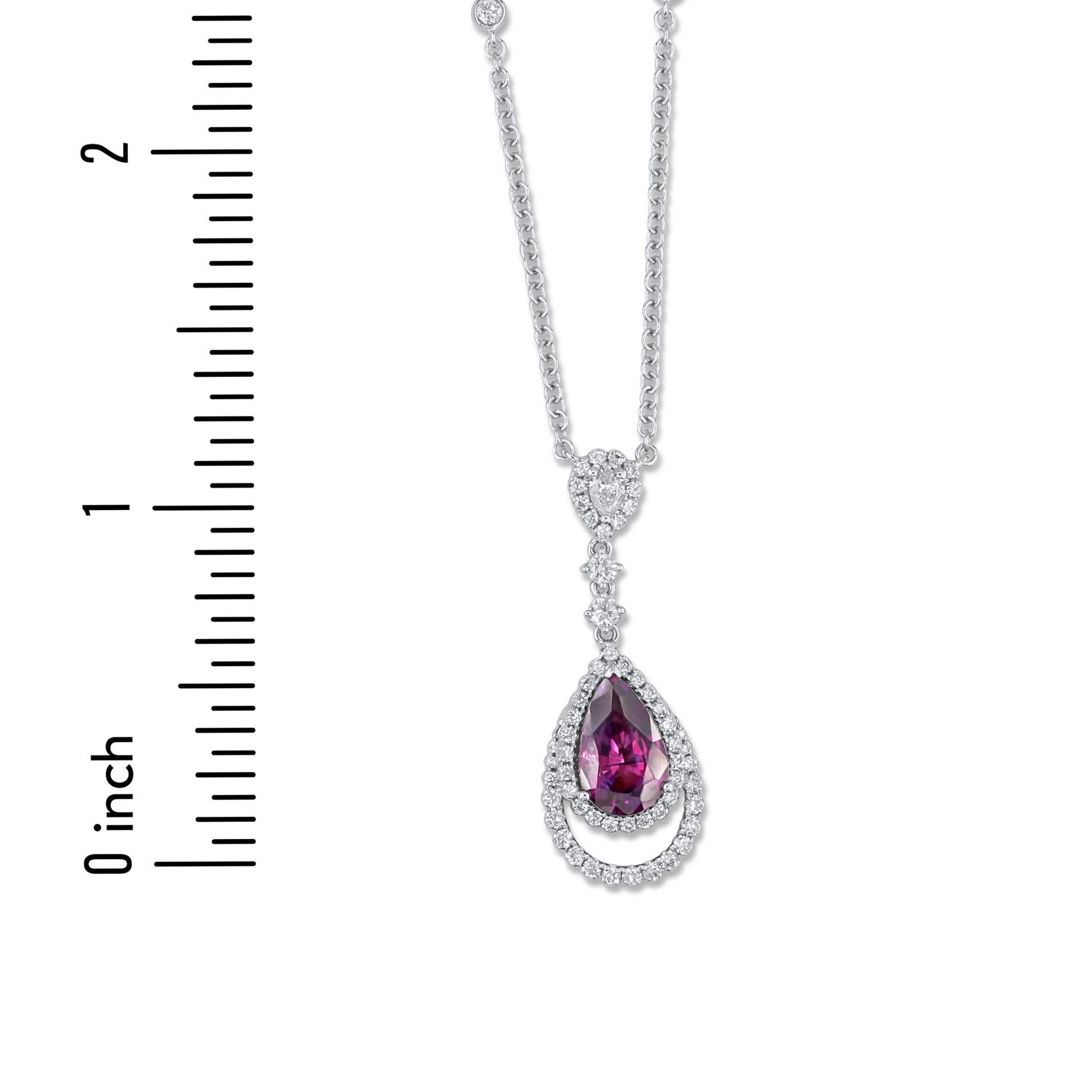Pear Cut 1.72 Ct Pear Shape Rose Sapphire and Diamond Halo Dangle Pendant in 18W ref2289 For Sale