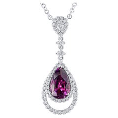 1.72 Carat Pear Shape Rose Sapphire and Diamond Halo Dangle Pendant in 18k White