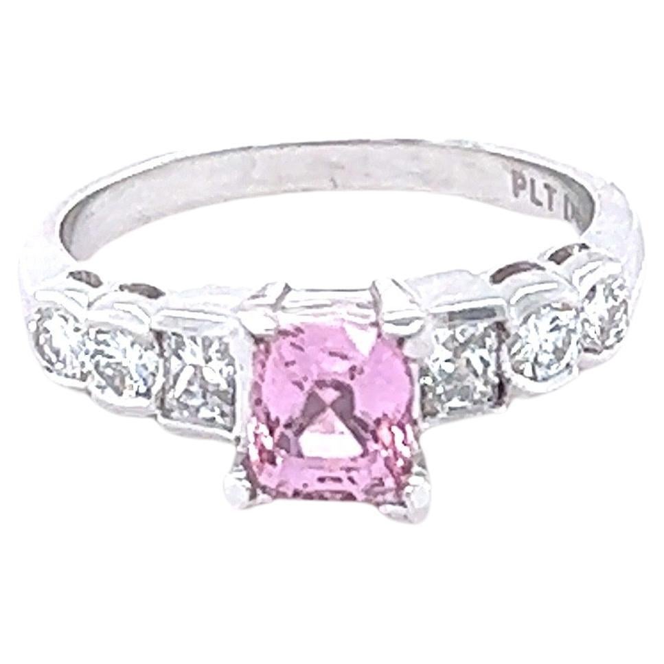 1.72 Carat Pink Sapphire Diamond Platinum Engagement Ring For Sale