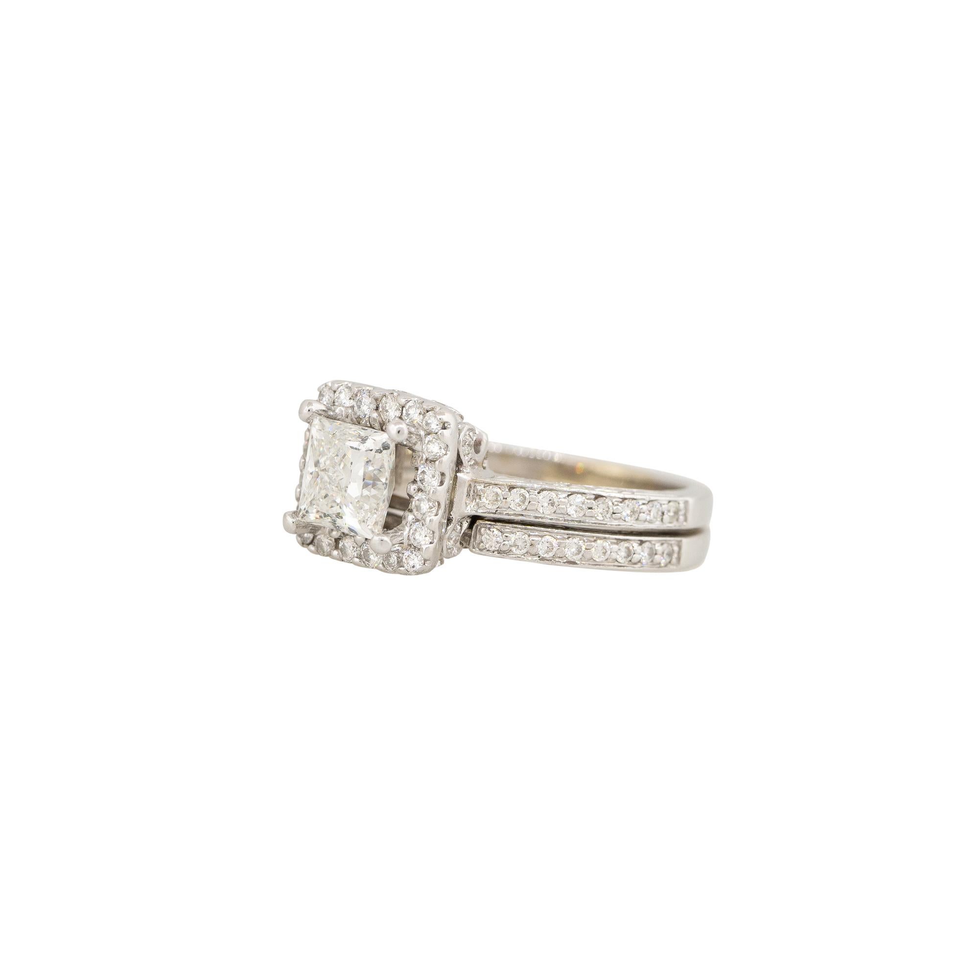 Modern 1.72 Carat Princess Cut Diamond Halo Engagement Ring 14 Karat In Stock For Sale
