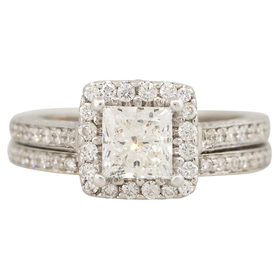 1.72 Carat Princess Cut Diamond Halo Engagement Ring 14 Karat In Stock For Sale