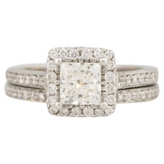 1.72 Carat Princess Cut Diamond Halo Engagement Ring 14 Karat In Stock