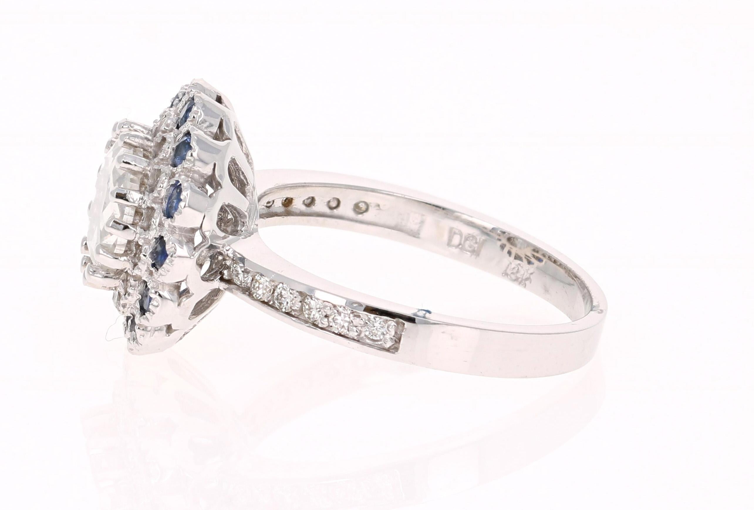 Victorian 1.72 Carat Rose Cut Diamond Sapphire 18 Karat White Gold Ring For Sale