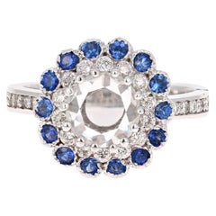 Anillo de oro blanco de 18 quilates con zafiro y diamantes talla rosa de 1,72 quilates