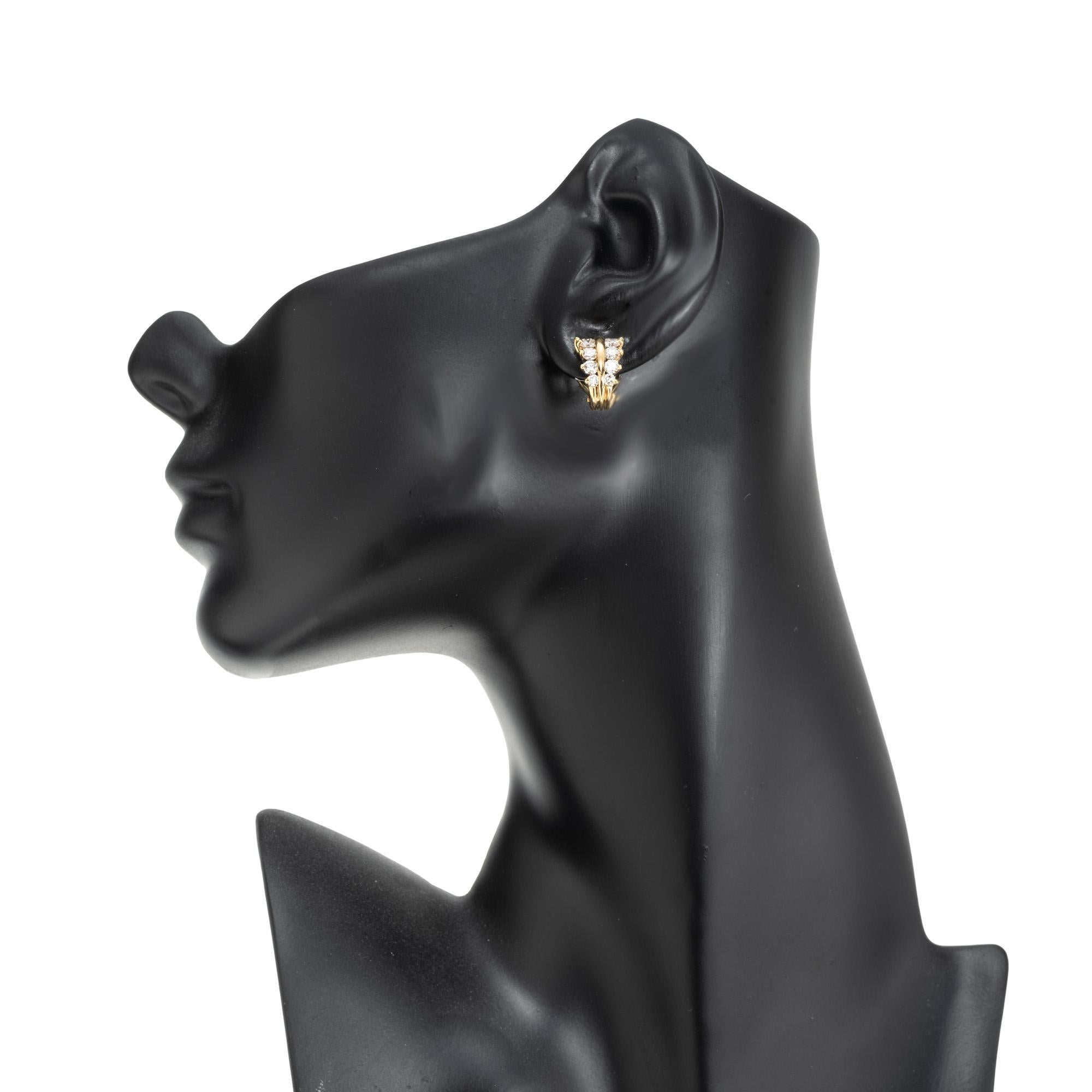 1.72 Carat Round Diamond Yellow Gold Huggie Clip Post Earrings In Good Condition For Sale In Stamford, CT