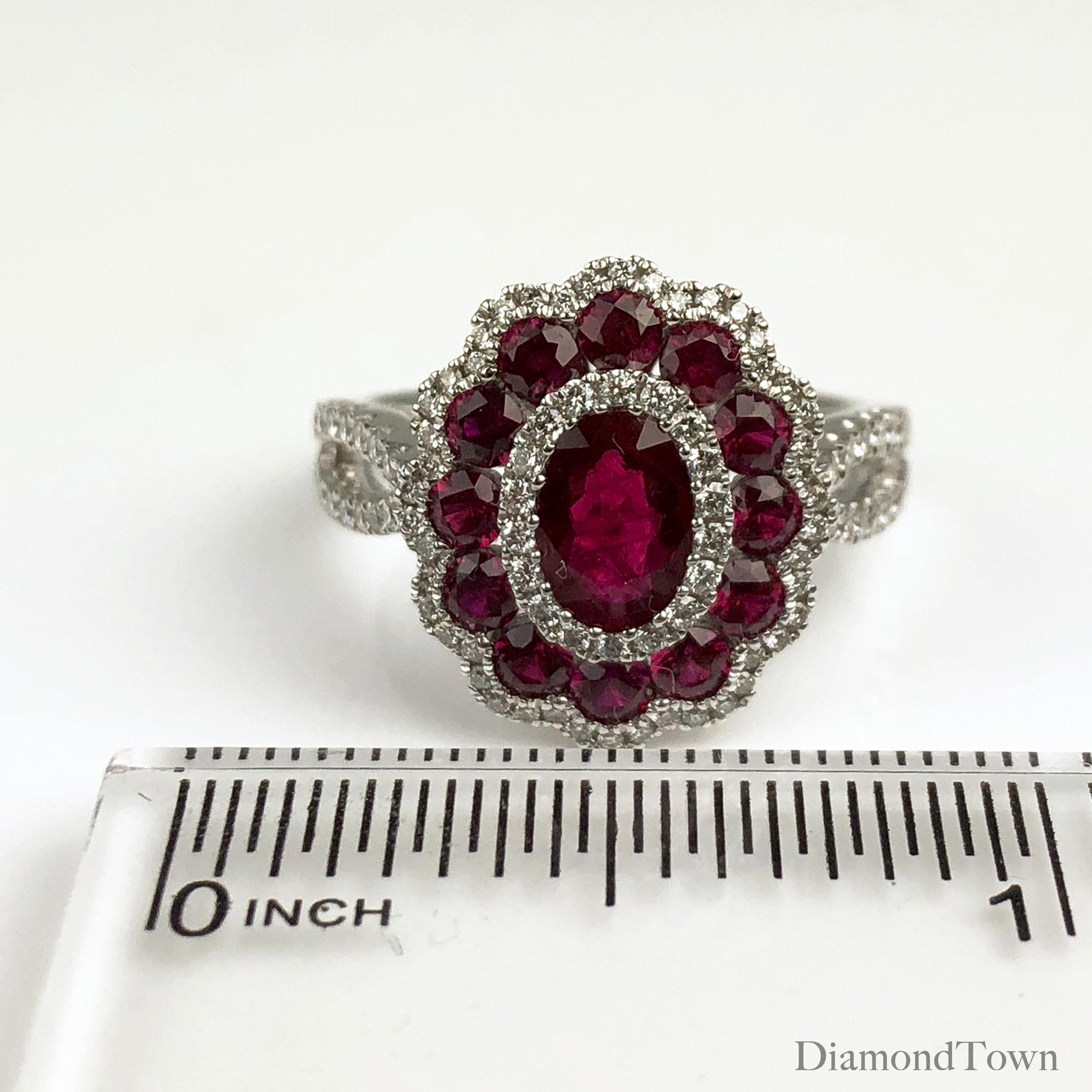 Diamond Town 1.72 Carat Ruby and 0.44 Carat Diamond Cocktail Flower Ring In New Condition In New York, NY