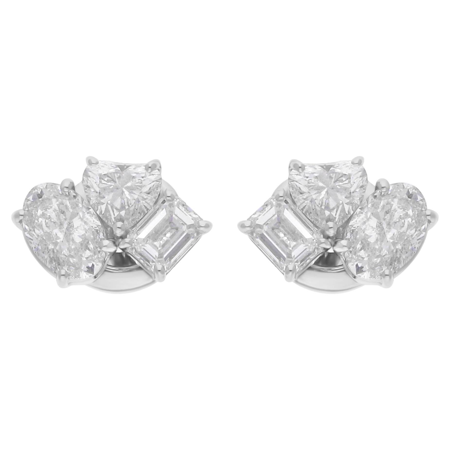1.72 Carat SI/H Heart Oval Emerald Cut Diamond Earrings 14 Karat White Gold