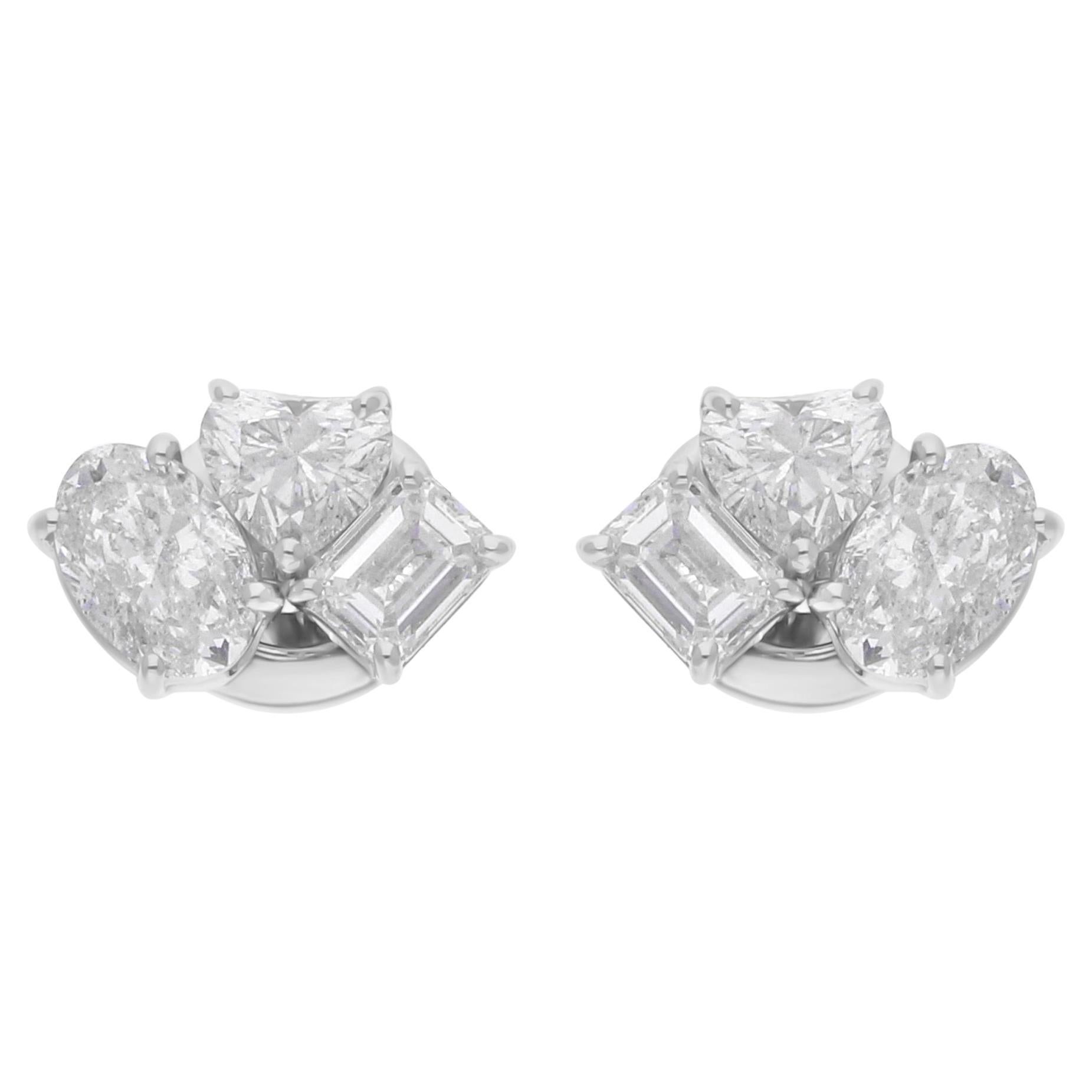 1.72 Carat SI/H Heart Oval Emerald Cut Diamond Earrings 18 Karat White Gold