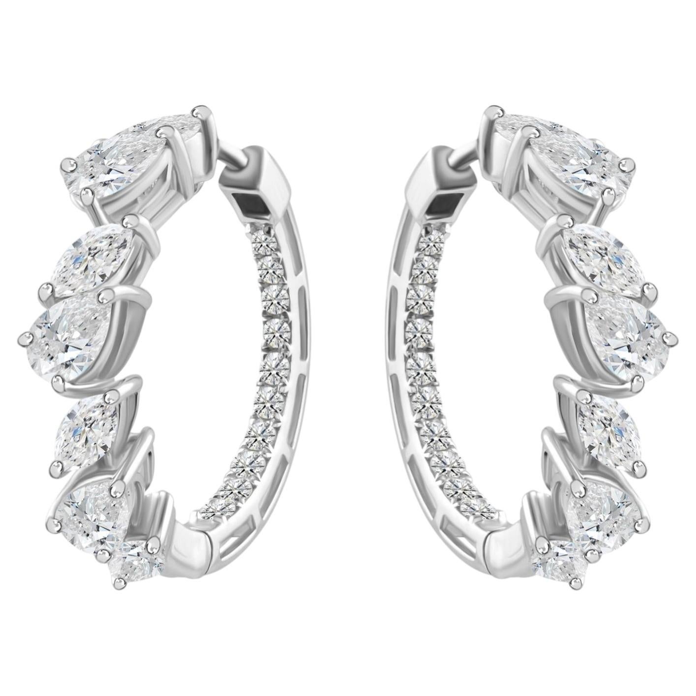 Pendientes de aro con diamante natural de 1,72 quilates SI/H de oro blanco de 14 quilates
