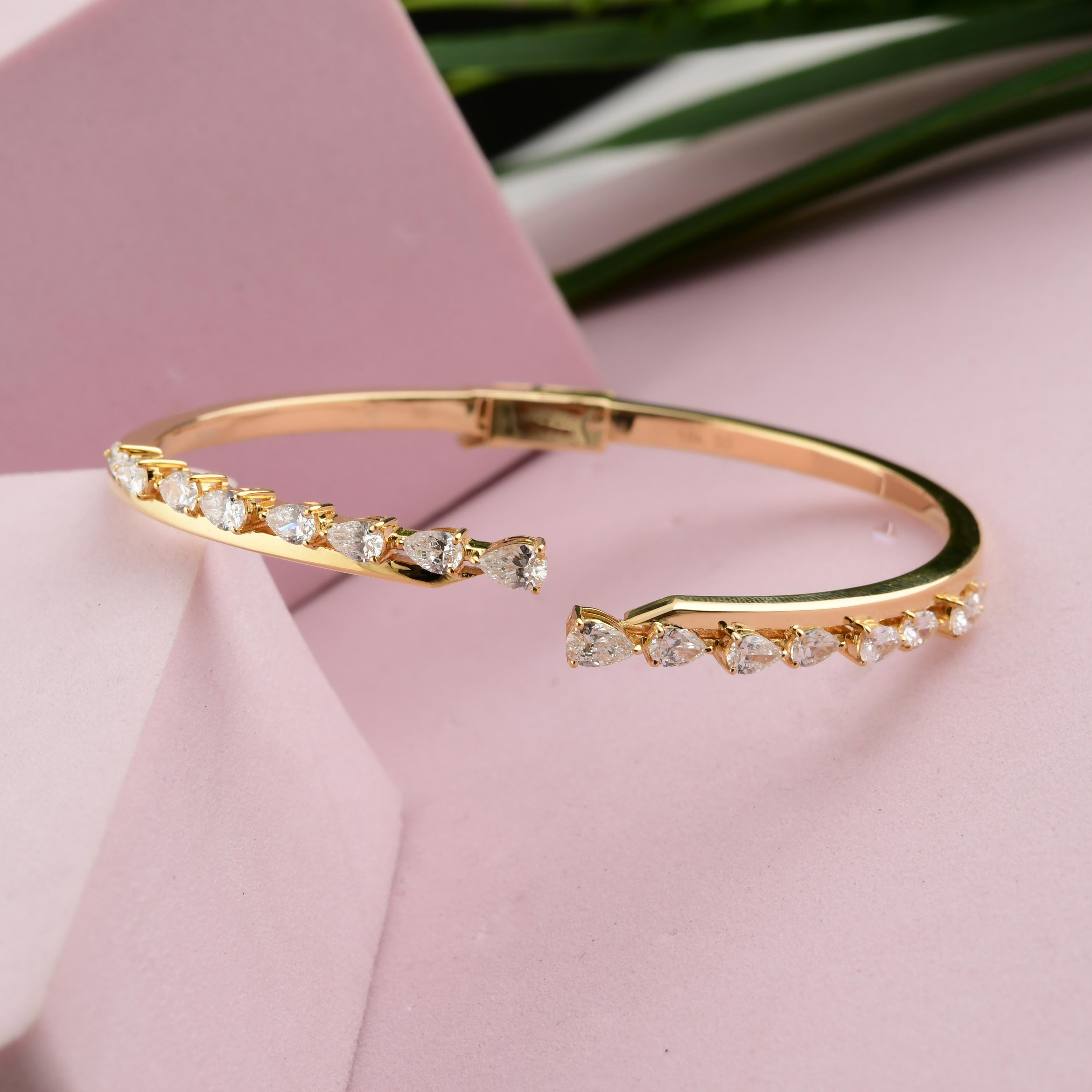 Pulsera brazalete de diamantes pera SI/H de 1,72 quilates Joyas de oro amarillo de 18 quilates Corte pera en venta