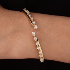 1.72 Carat SI/H Pear Diamond Cuff Bangle Bracelet 18 Karat Yellow Gold Jewelry