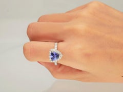 1.72 Carat Trillion Tanzanite Diamond accents 14K White Gold Wedding Ring