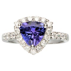 1.72 Carat Trillion Tanzanite Diamond accents 14K White Gold Wedding Ring